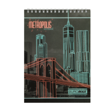 Блокнот на пружині зверху METROPOLIS, А5, 48 арк., клітинка, картонна обкладинка, червоний