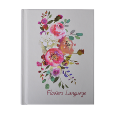 Записна книжка FLOWERS LANGUAGE, А6, 64 арк., клітинка, тверда обкладинка, мат. ламінація+лак, білий перламутр