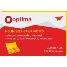 Стікери Optima, 75х50, жовті неон , 100 арк.