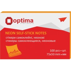 Стікери Optima, 75х50, помаранчеві неон, 100 арк.