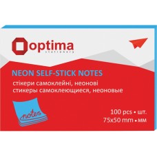 Стікери Optima, 75х50, синій неон, 100 арк.