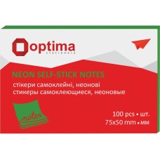Стікери Optima, 75х50, неон салатовий, 100 арк.
