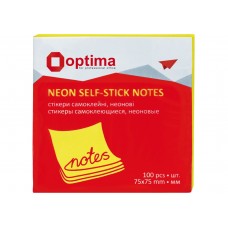Стікери Optima, 75x75, жовті неон , 100 арк.