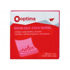 Стікери Optima, 75x75, малинові неон, 100 арк.