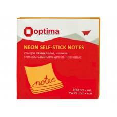 Стікери Optima, 75x75, помаранчеві неон, 100 арк.